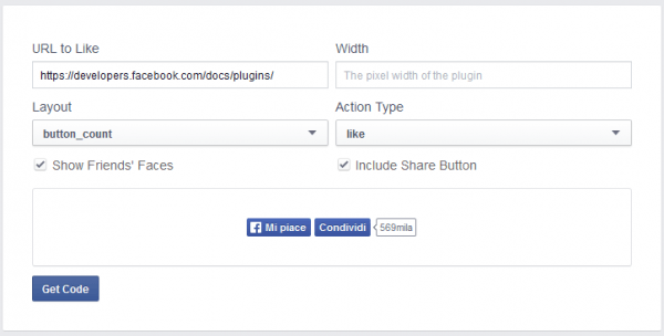 pulsanti di condivisione facebook Like creation box